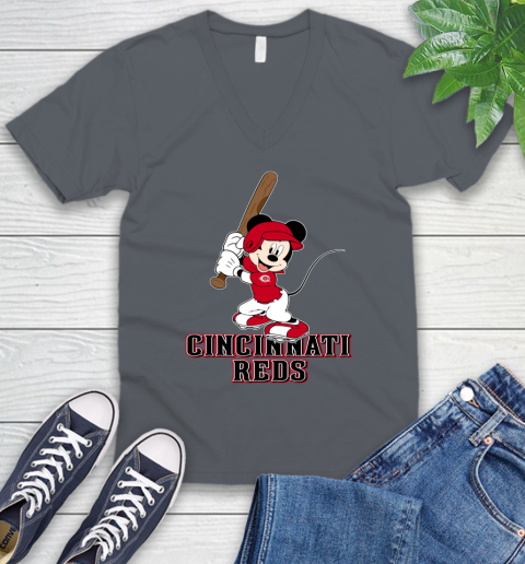 MLB Baseball Cincinnati Reds Cheerful Mickey Mouse Shirt V-Neck T-Shirt 5