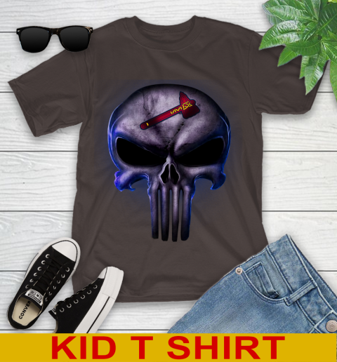 Atlanta Braves MLB Baseball Punisher Skull Sports Youth T-Shirt 6