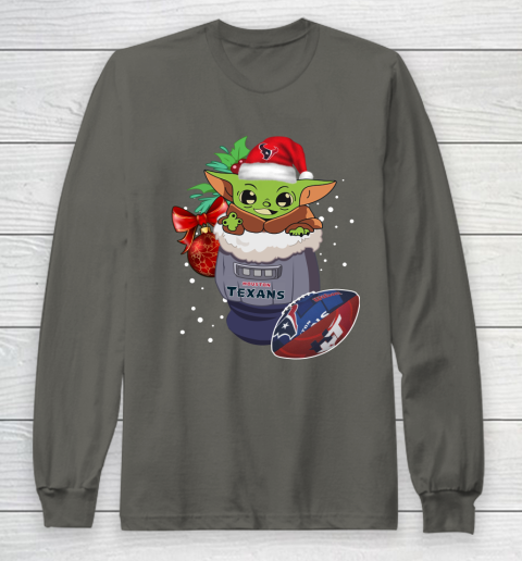 Houston Texans Christmas Baby Yoda Star Wars Funny Happy NFL Long Sleeve T-Shirt 8
