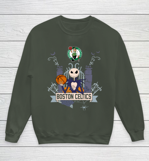 NBA Boston Celtics Basketball Jack Skellington Halloween Youth Sweatshirt 8
