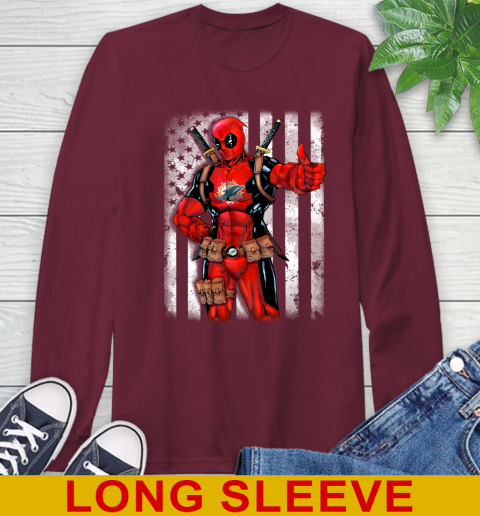 NFL Football Miami Dolphins Deadpool American Flag Shirt Long Sleeve T-Shirt 7
