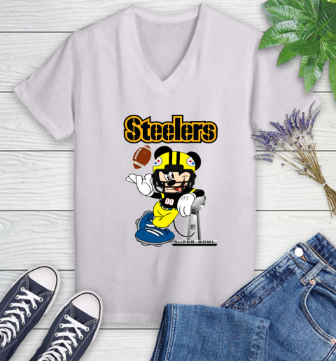 NFL Pittsburgh Steelers Mickey Mouse Disney Super Bowl Football T Shirt Women's V-Neck T-Shirt