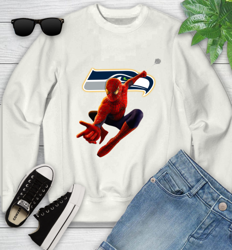 NFL Spider Man Avengers Endgame Football Seattle Seahawks Youth Sweatshirt