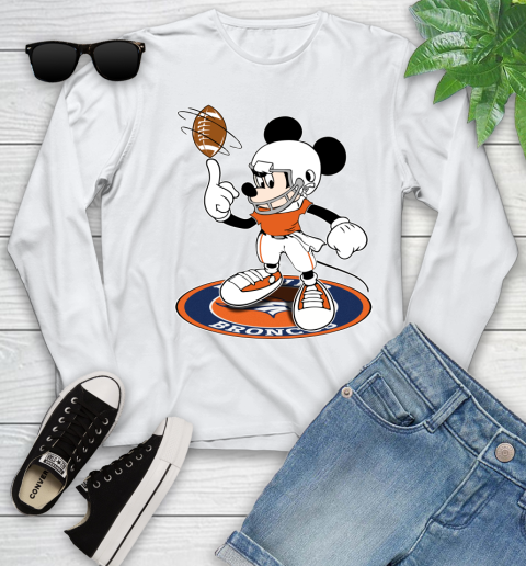 NFL Football Denver Broncos Cheerful Mickey Disney Shirt Youth Long Sleeve 2