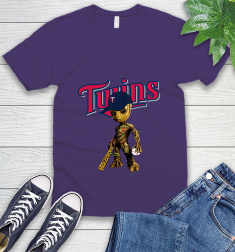 MLB Minnesota Twins Groot Guardians Of The Galaxy Baseball V-Neck T-Shirt 10