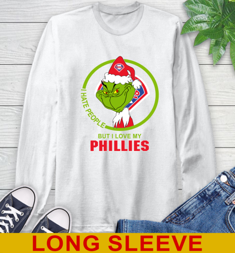 Philadelphia Phillies MLB Christmas Grinch I Hate People But I Love My Favorite Baseball Team Long Sleeve T-Shirt