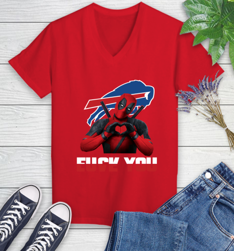 NHL Buffalo Bills Deadpool Love You Fuck You Football Sports Women's V-Neck T-Shirt 11