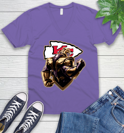 NFL Thanos Avengers Endgame Football Sports Kansas City Chiefs V-Neck T-Shirt 9