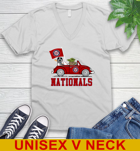 MLB Baseball Washington Nationals Darth Vader Baby Yoda Driving Star Wars Shirt V-Neck T-Shirt