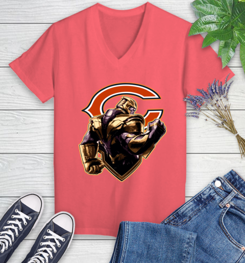 NFL Thanos Avengers Endgame Football Sports Chicago Bears Women's V-Neck T-Shirt 6