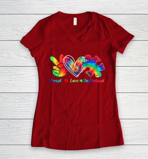 Autism Awareness Accept Understand Love Autism Mom Tie Dye Fitted Women's V-Neck T-Shirt 8