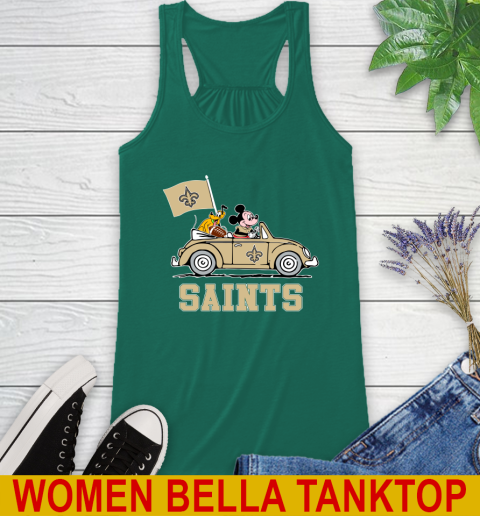 NFL Football New Orleans Saints Pluto Mickey Driving Disney Shirt Racerback Tank 7