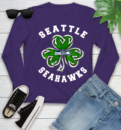 NFL Seattle Seahawks Three Leaf Clover St Patrick's Day Football Sports Youth Long Sleeve 4