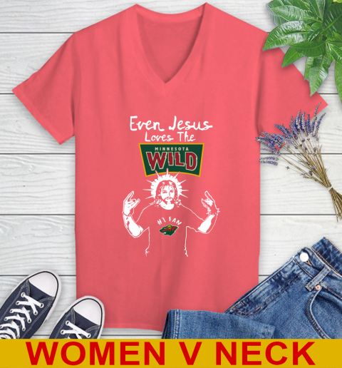 Minnesota Wild NHL Hockey Even Jesus Loves The Wild Shirt Women's V-Neck T-Shirt 6
