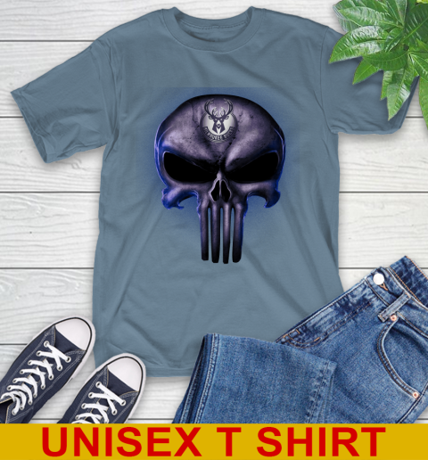 Milwaukee Bucks NBA Basketball Punisher Skull Sports T-Shirt 8