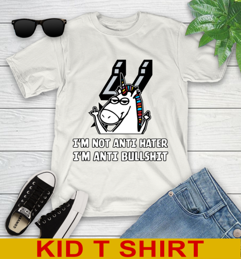 San Antonio Spurs NBA Basketball Unicorn I'm Not Anti Hater I'm Anti Bullshit Youth T-Shirt