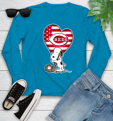 Cincinnati Reds MLB Baseball The Peanuts Movie Adorable Snoopy Youth Long Sleeve 7