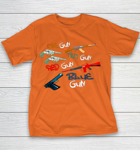 One Gun Two Gun Red Gun Blue Gun Funny Youth T-Shirt 4