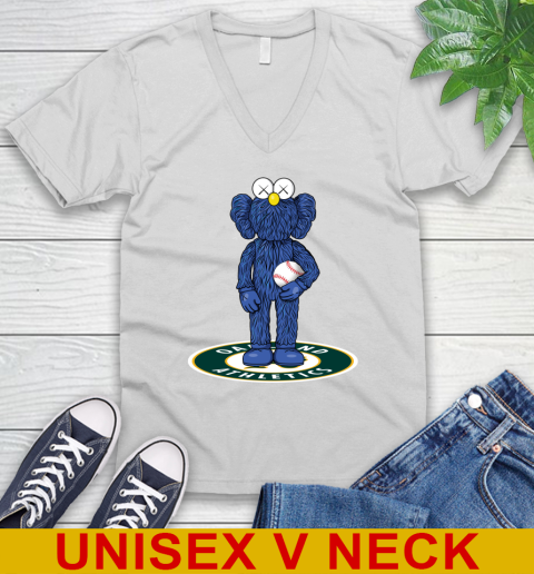 MLB Baseball Oakland Athletics Kaws Bff Blue Figure Shirt V-Neck T-Shirt