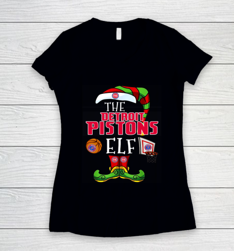 Detroit Pistons Christmas ELF Funny NBA Women's V-Neck T-Shirt