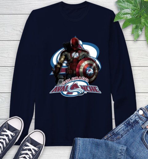 NHL Captain America Thor Spider Man Hawkeye Avengers Endgame Hockey Colorado Avalanche Long Sleeve T-Shirt 4