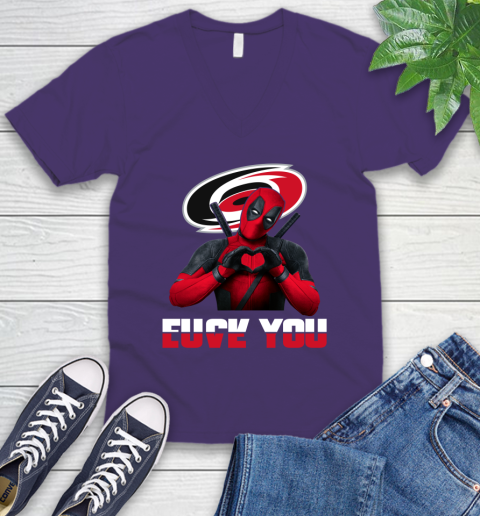 NHL Carolina Hurricanes Deadpool Love You Fuck You Hockey Sports V-Neck T-Shirt 9