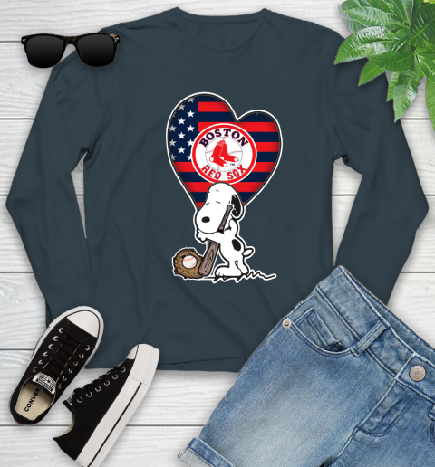 Boston Red Sox MLB Baseball The Peanuts Movie Adorable Snoopy Youth Long Sleeve 8