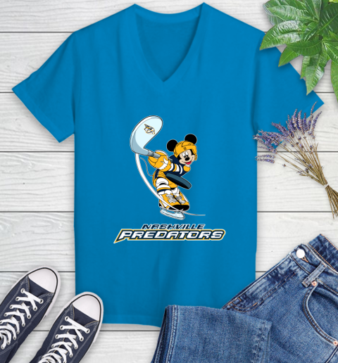 NHL Hockey Nashville Predators Cheerful Mickey Mouse Shirt Women's V-Neck T-Shirt 6