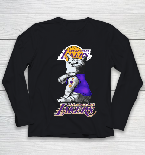 NBA Basketball My Cat Loves Los Angeles Lakers Youth Long Sleeve