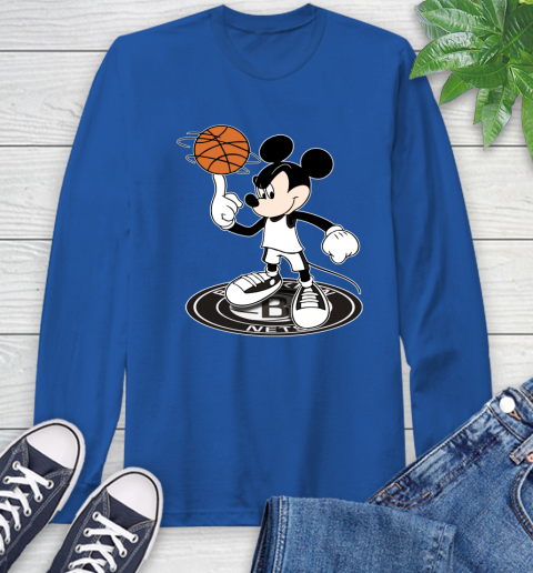 NBA Basketball Brooklyn Nets Cheerful Mickey Disney Shirt Long Sleeve T-Shirt 10