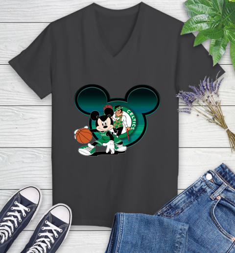 NBA Boston Celtics Mickey Mouse Disney Basketball Women's V-Neck T-Shirt 8