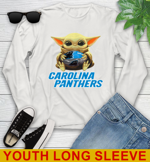 NFL Football Carolina Panthers Baby Yoda Star Wars Shirt Youth Long Sleeve 12