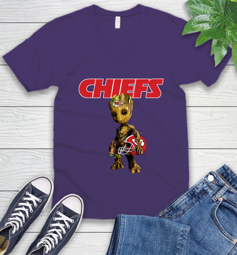 Kansas City Chiefs NFL Football Groot Marvel Guardians Of The Galaxy V-Neck T-Shirt 10