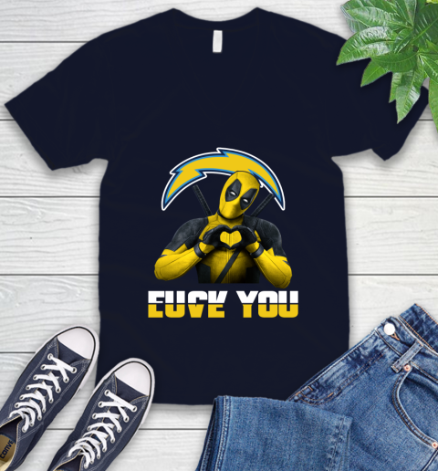NHL San Diego Chargers Deadpool Love You Fuck You Football Sports V-Neck T-Shirt 2