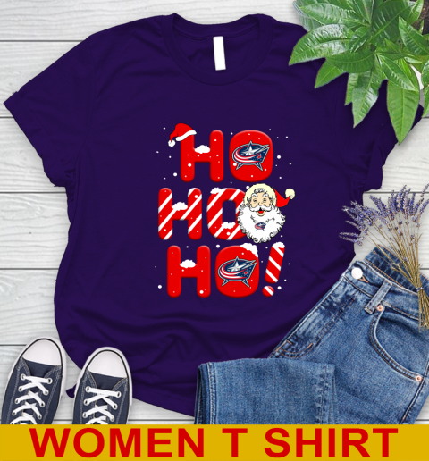Columbus Blue Jackets NHL Hockey Ho Ho Ho Santa Claus Merry Christmas Shirt Women's T-Shirt 4