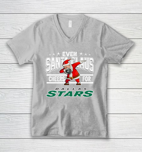 Dallas Stars Even Santa Claus Cheers For Christmas NHL V-Neck T-Shirt 3