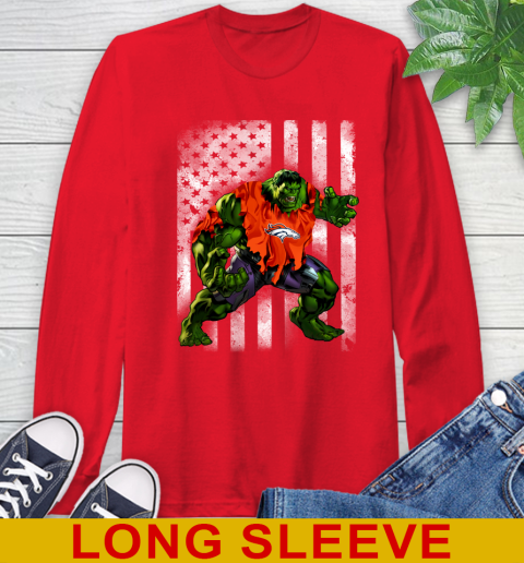 Denver Broncos Hulk Marvel Avengers NFL Football American Flag Long Sleeve T-Shirt 12