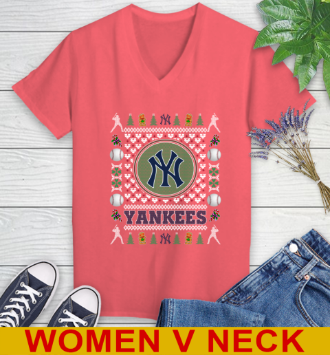 New York Yankees Merry Christmas MLB Baseball Loyal Fan Women's V-Neck T-Shirt 6