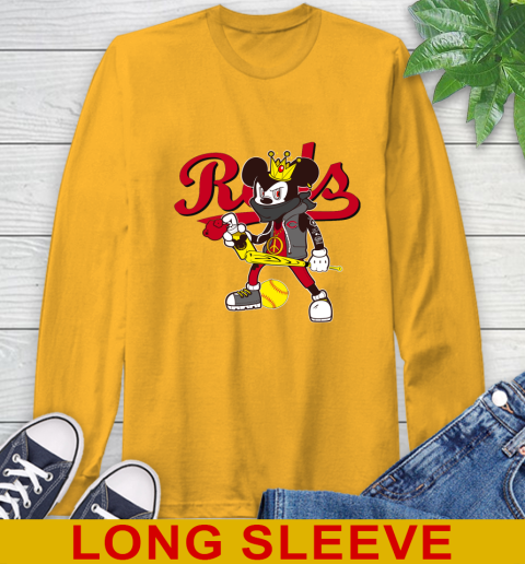 Cincinnati Reds MLB Baseball Mickey Peace Sign Sports Long Sleeve T-Shirt 3