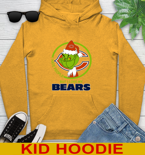 Chicago Bears NFL Christmas Grinch I Hate People But I Love My Favorite Football Team Youth Hoodie 3