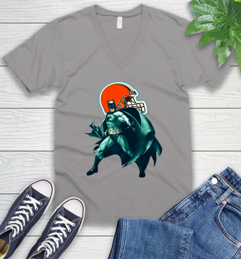 NFL Batman Football Sports Cleveland Browns V-Neck T-Shirt 4