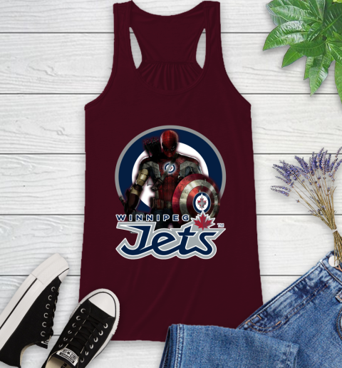 NHL Captain America Thor Spider Man Hawkeye Avengers Endgame Hockey Winnipeg Jets Racerback Tank 3