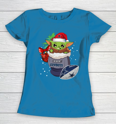 Dallas Cowboys Christmas Baby Yoda Star Wars Funny Happy NFL Women's T-Shirt 7