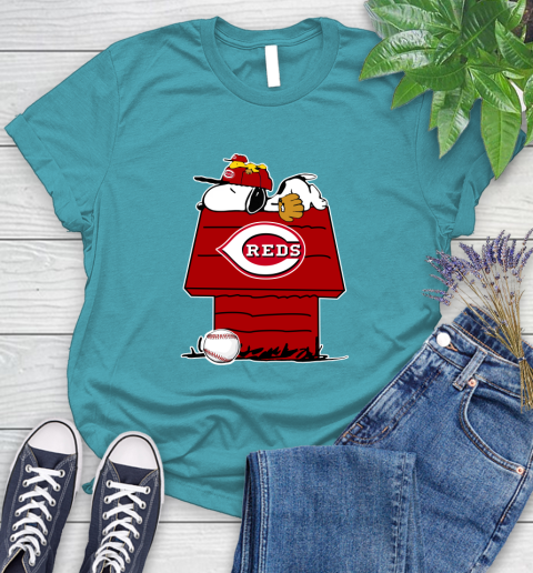 MLB Cincinnati Reds Snoopy Woodstock The Peanuts Movie Baseball T Shirt Women's T-Shirt 12