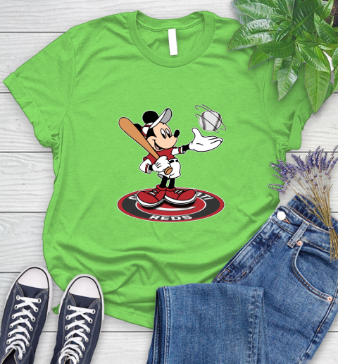 MLB Baseball Cincinnati Reds Cheerful Mickey Disney Shirt Women's T-Shirt 10