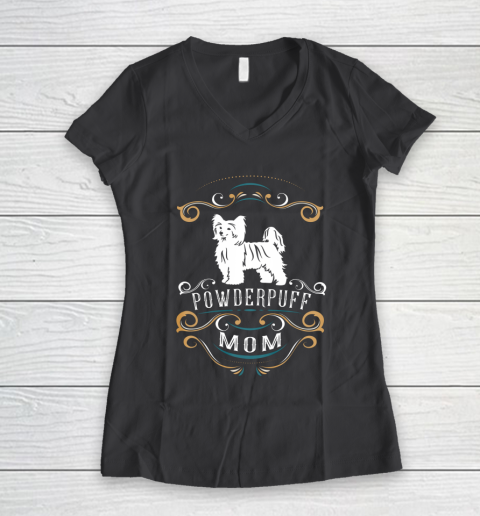 Dog Mom Shirt Powderpuff Mom Chinese Crested Dog Women's V-Neck T-Shirt 6