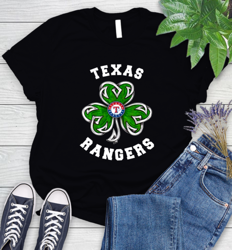 MLB Texas Rangers Three Leaf Clover St Patrick's Day Baseball Sports Women's T-Shirt