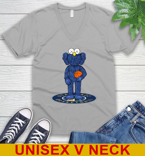 NBA Basketball Utah Jazz Kaws Bff Blue Figure Shirt V-Neck T-Shirt 4