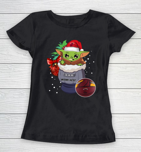 Miami Heat Christmas Baby Yoda Star Wars Funny Happy NBA Women's T-Shirt 2