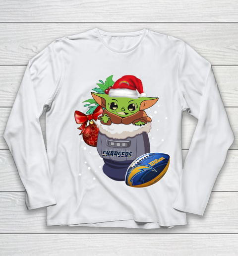 Los Angeles Chargers Christmas Baby Yoda Star Wars Funny Happy NFL Youth Long Sleeve 2